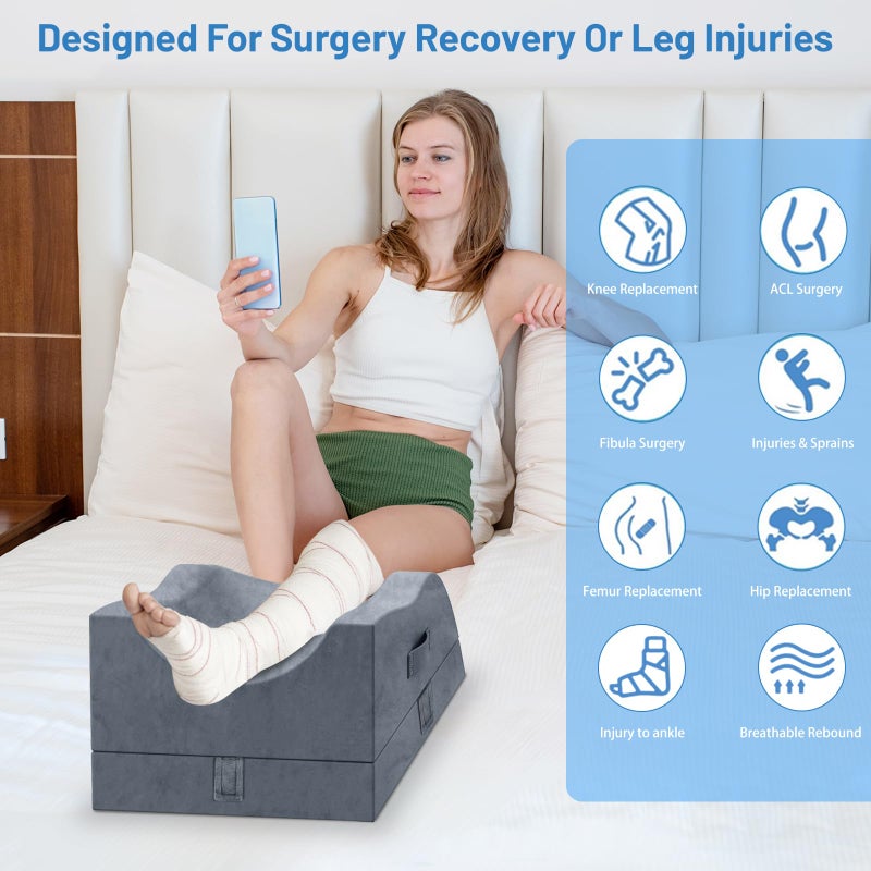 TranquilRelax Leg Elevation Pillows, Wedge Pillow for After Surgery, Memory Foam Leg Support Adjustable, Comfort Care for Back Knee Hip Ankles Pain, Knee Pillow for Sleeping Blood Circulation Grey - Image 5