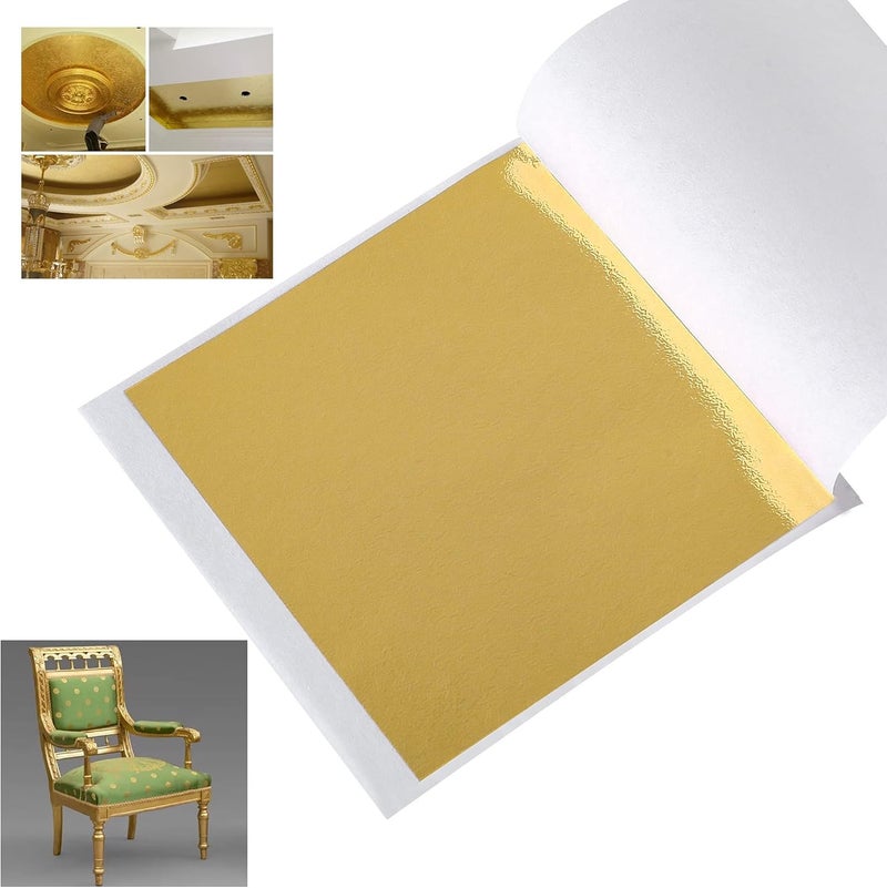 Deconicer 100 Sheets Imitation Gold Leaf Sheets.Gold Foil Sheets are Suitable for Art,Gilding,Decoration,Crafts,Pictures,Frames,Sculpture,Furniture.3.15×3.35 inches. - Image 1
