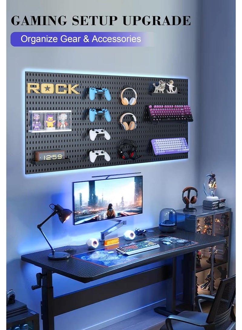 4 Pcs Black Pegboard Wall Storage Kit Wall Shelf Storage Display Rack Modular Hanging Wall Organizer Pegboard DIY Decorative Organization Tool for Home and Office Wall Organizer for Home Office - Image 3