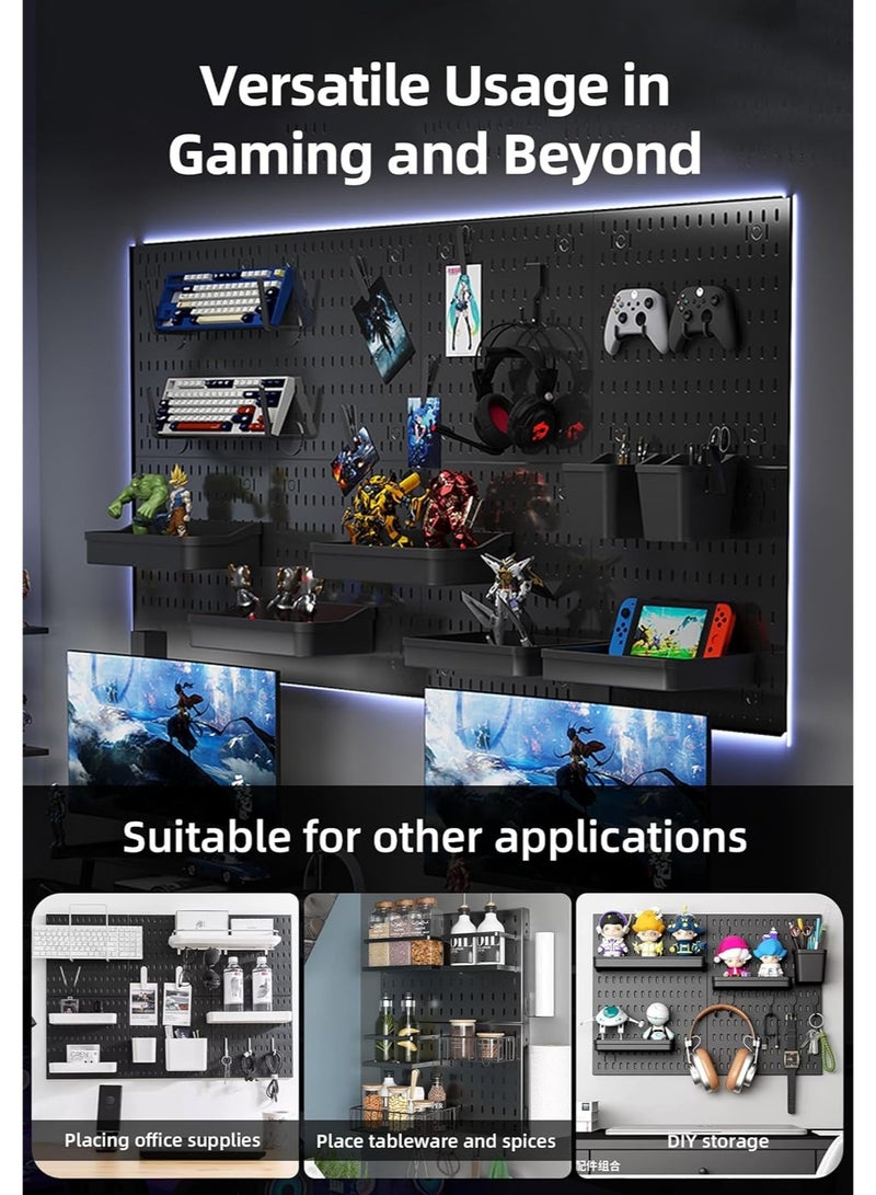 4 Pcs Black Pegboard Wall Storage Kit Wall Shelf Storage Display Rack Modular Hanging Wall Organizer Pegboard DIY Decorative Organization Tool for Home and Office Wall Organizer for Home Office - Image 4