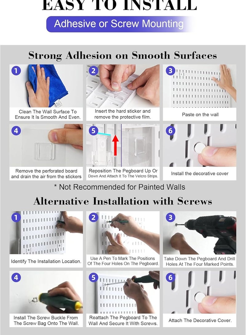 4 Pcs Black Pegboard Wall Storage Kit Wall Shelf Storage Display Rack Modular Hanging Wall Organizer Pegboard DIY Decorative Organization Tool for Home and Office Wall Organizer for Home Office - Image 5