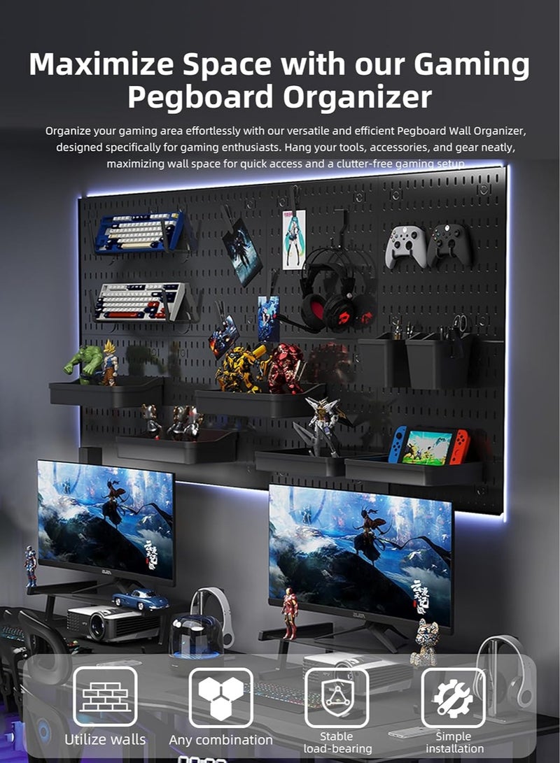 4 Pcs Black Pegboard Wall Storage Kit Wall Shelf Storage Display Rack Modular Hanging Wall Organizer Pegboard DIY Decorative Organization Tool for Home and Office Wall Organizer for Home Office - Image 1