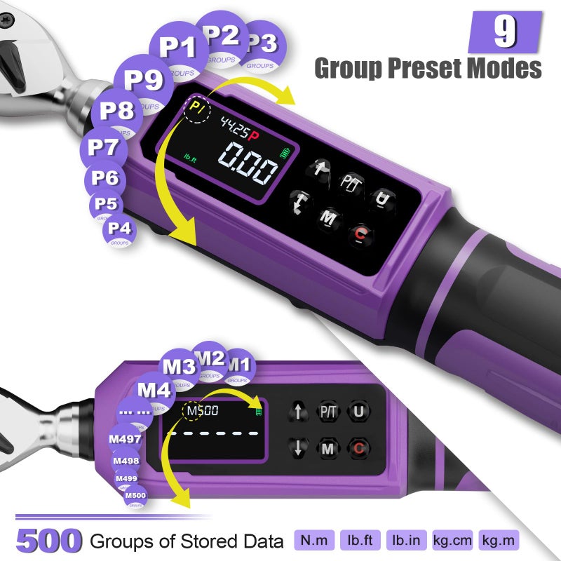 ANPUDS Digital Torque Wrench 3/8 Drive, 0.66-44.25 Ft-lb/0.9-60 Nm Inch Pound Torque Wrench with Dual Direction Ratchet, Â±1% Accuracy with Vibration, Buzzer and LED Alert - Image 4
