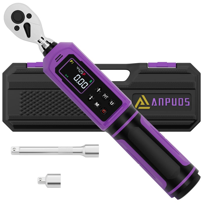 ANPUDS Digital Torque Wrench 3/8 Drive, 0.66-44.25 Ft-lb/0.9-60 Nm Inch Pound Torque Wrench with Dual Direction Ratchet, Â±1% Accuracy with Vibration, Buzzer and LED Alert - Image 1