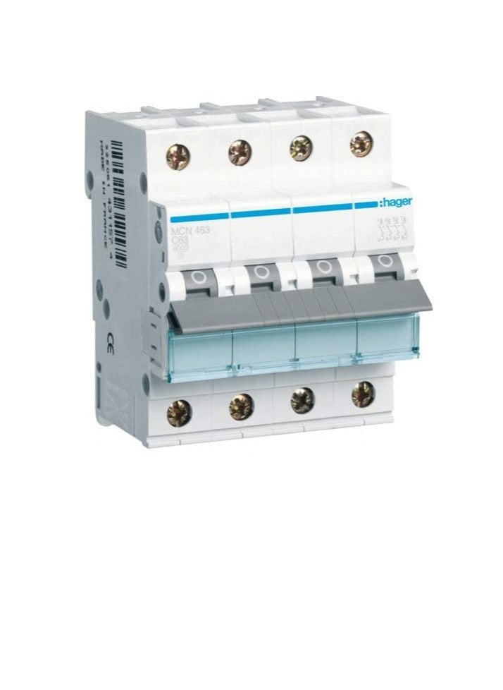 Hager - HAGER Miniature circuit breaker Four Pole 63A 6KA 4P MCB MCN463 - Image 1