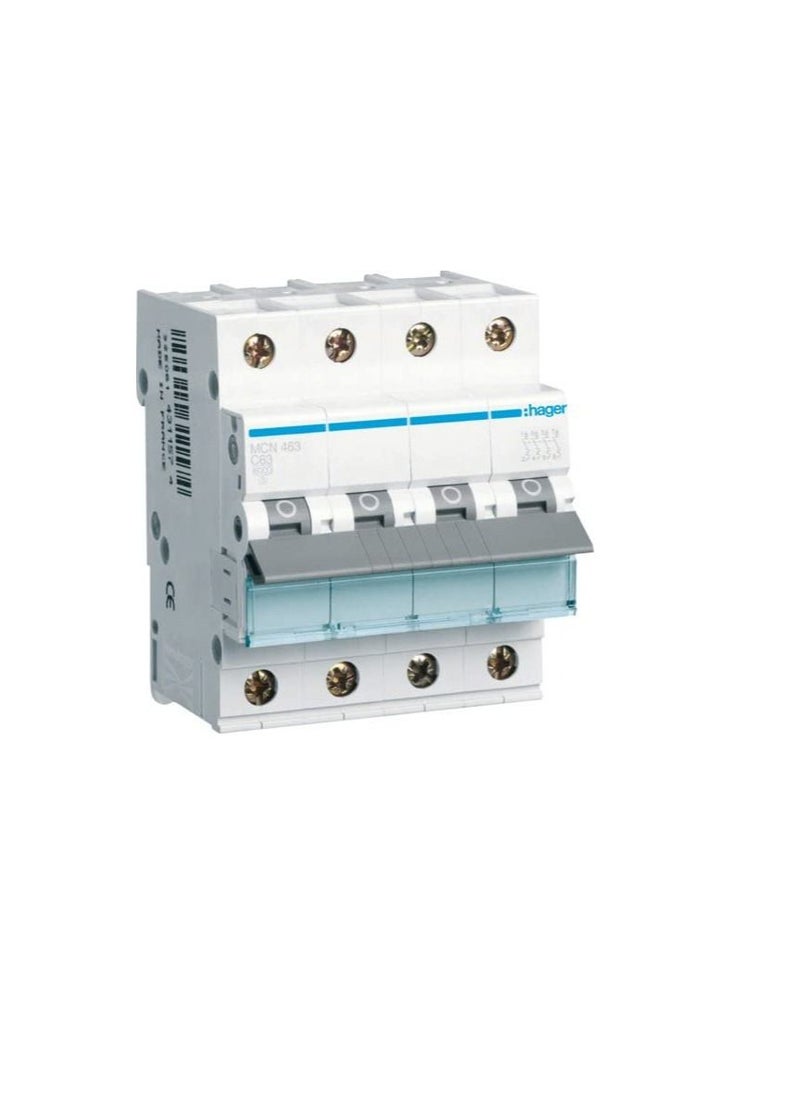 Hager - HAGER Miniature circuit breaker Four Pole 63A 6KA 4P MCB MCN463 - Image 1