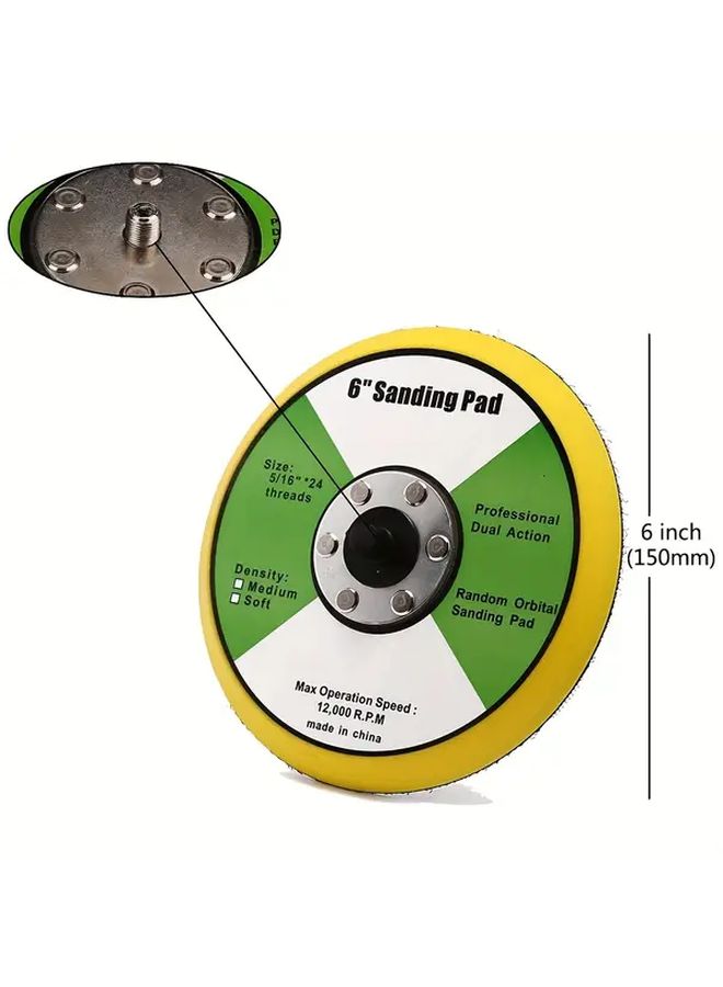 6 Inch 150mm 5/16 24 Thread PU Hook And Loop Backer Backing Pad For Air Sander And Dual Action Car Polisher 1 Pack - Image 2