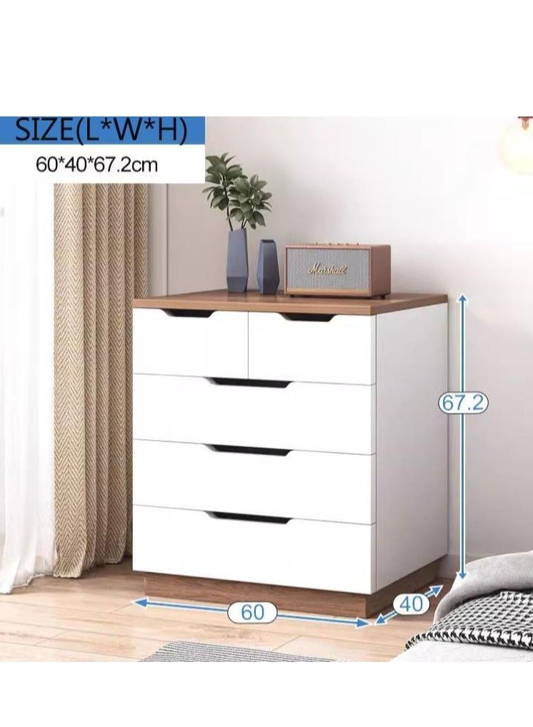 جولدن خزانة ذات أدراج لغرفة النوم وغرفة المعيشة وخزانة تخزين بخمسة أدراج للمكتب المنزلي وطاولة بجانب السرير بيضاء مع أدراج وطاولة تسريحة صغيرة وطاولة بجانب السرير خشبية من مادة MDF مع مساحة تخزين لغرفة الأطفال - Image 2