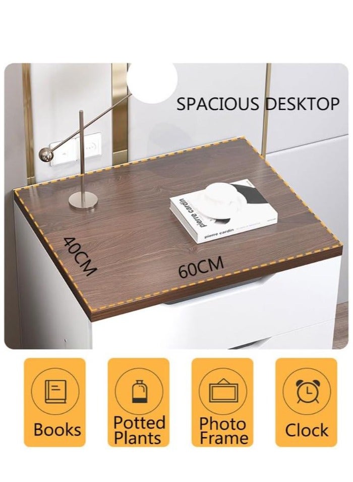 جولدن خزانة ذات أدراج لغرفة النوم وغرفة المعيشة وخزانة تخزين بخمسة أدراج للمكتب المنزلي وطاولة بجانب السرير بيضاء مع أدراج وطاولة تسريحة صغيرة وطاولة بجانب السرير خشبية من مادة MDF مع مساحة تخزين لغرفة الأطفال - Image 3