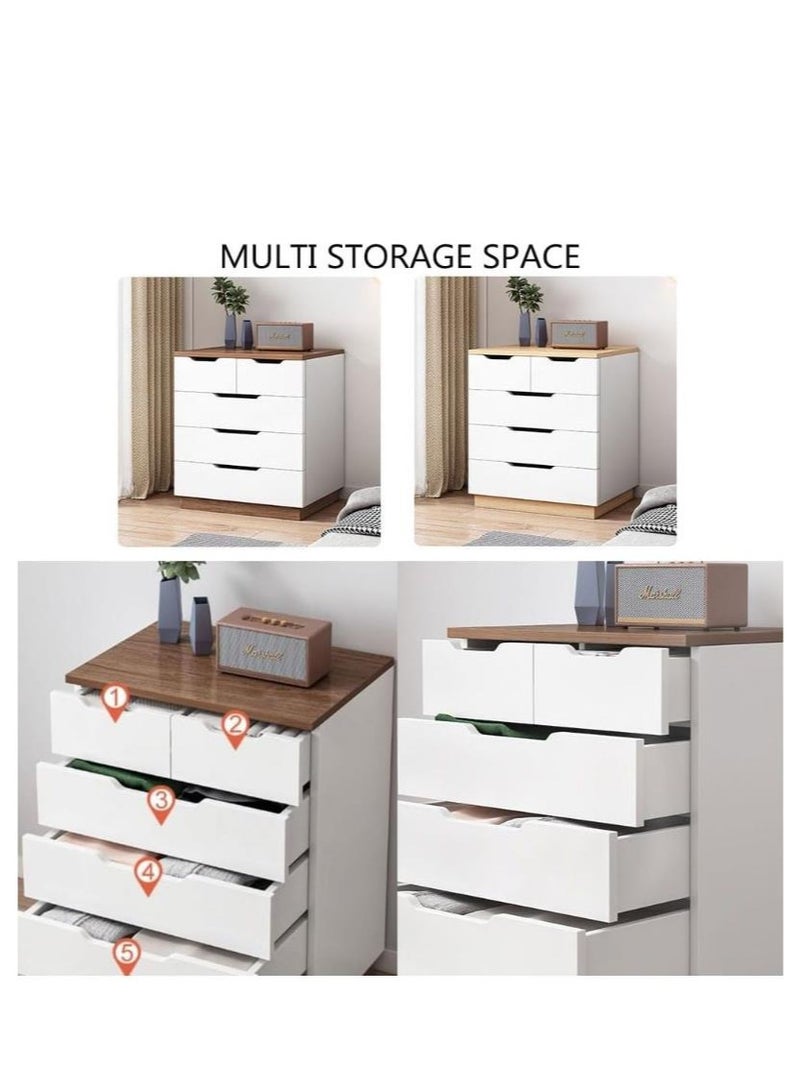 جولدن خزانة ذات أدراج لغرفة النوم وغرفة المعيشة وخزانة تخزين بخمسة أدراج للمكتب المنزلي وطاولة بجانب السرير بيضاء مع أدراج وطاولة تسريحة صغيرة وطاولة بجانب السرير خشبية من مادة MDF مع مساحة تخزين لغرفة الأطفال - Image 4