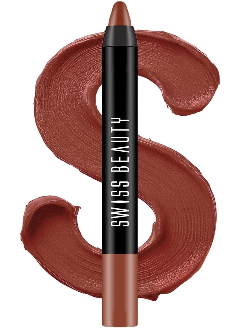 Swiss Beauty Matte Long Lasting Stay Maxx Lip Crayon Lipstick | Matte Finish | Smudge Proof | Lightweight | Shade-22, Coffee, 3.5g - Image 1