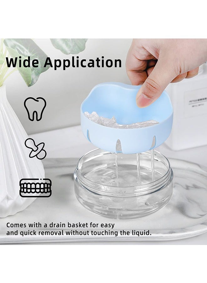 Muyixin - Leak Proof Denture Cup Kit Portable Retainer Case with Denture Brush, Strainer, Removal Tool and Mirror（Blue) - Image 1