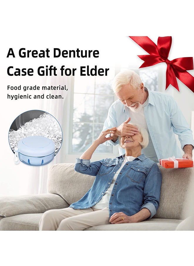 Muyixin - Leak Proof Denture Cup Kit Portable Retainer Case with Denture Brush, Strainer, Removal Tool and Mirror（Blue) - Image 1