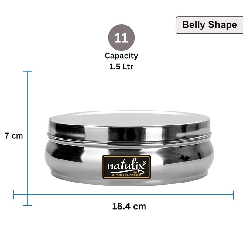 NATULIX Stainless Steel Belly Masala Container Masala box for Kitchen Spice Box Masala Dabba with 7 Containers and Small Spoon Silver Medium 18cm 15 Ltr - Image 3