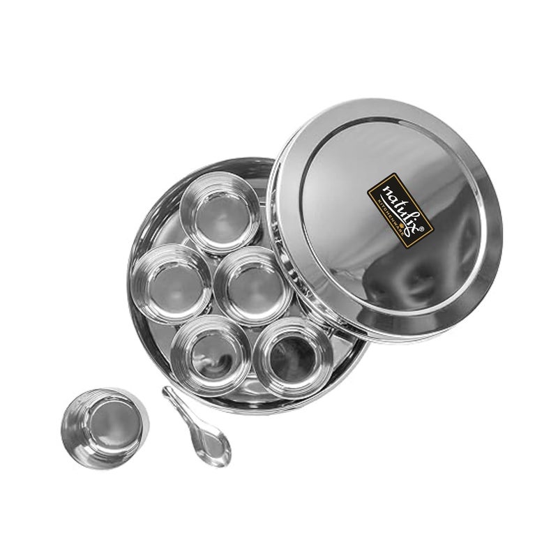 NATULIX Stainless Steel Belly Masala Container Masala box for Kitchen Spice Box Masala Dabba with 7 Containers and Small Spoon Silver Medium 18cm 15 Ltr - Image 5