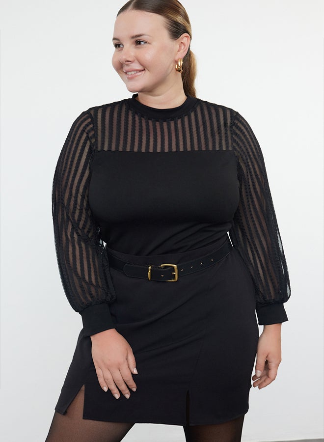 trendyol Black High Collar Lace Knitted Plus Size Blouse TBBAW25AF00010 - Image 3