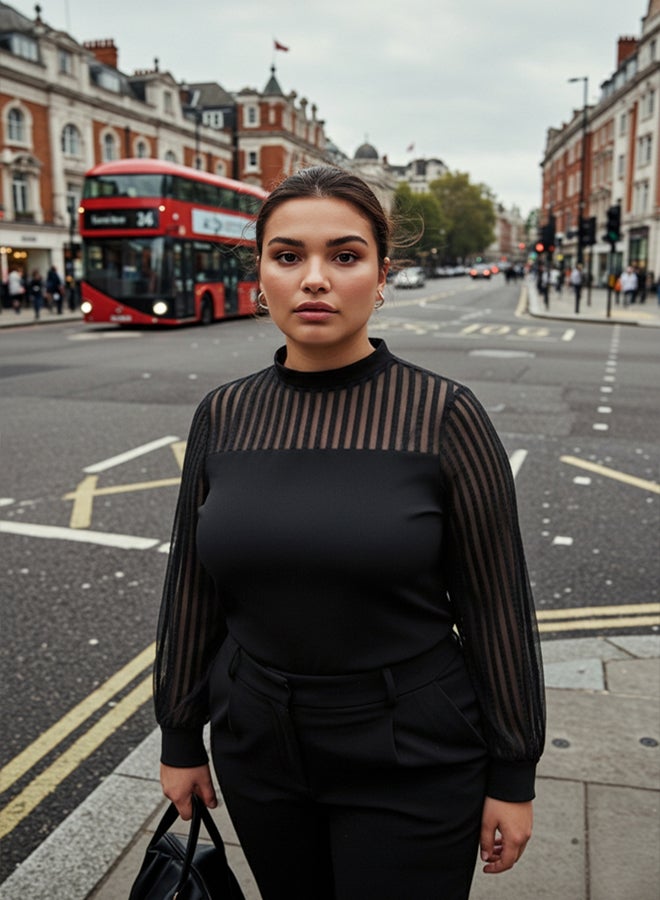 trendyol Black High Collar Lace Knitted Plus Size Blouse TBBAW25AF00010 - Image 1