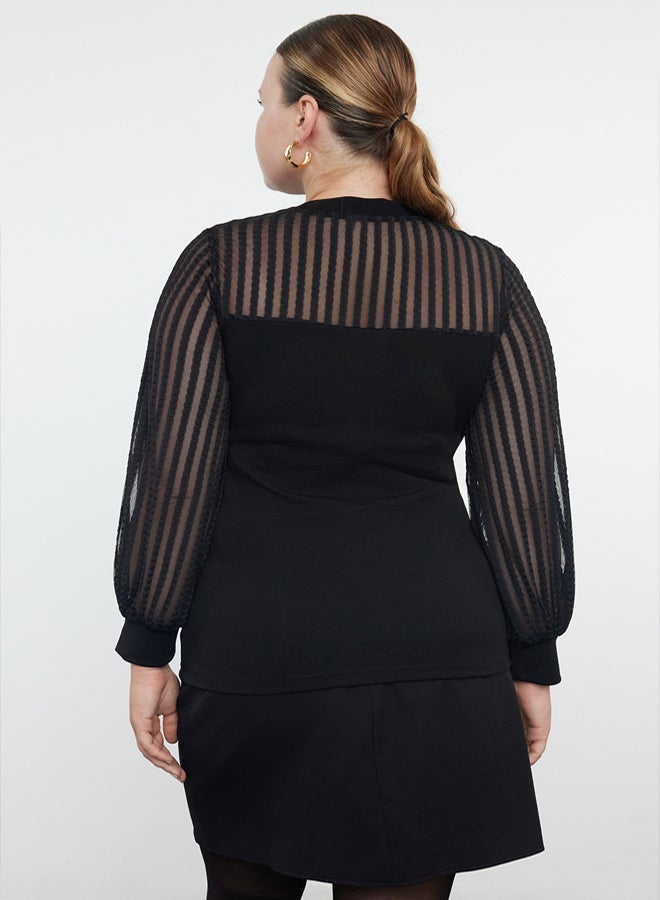 trendyol Black High Collar Lace Knitted Plus Size Blouse TBBAW25AF00010 - Image 5