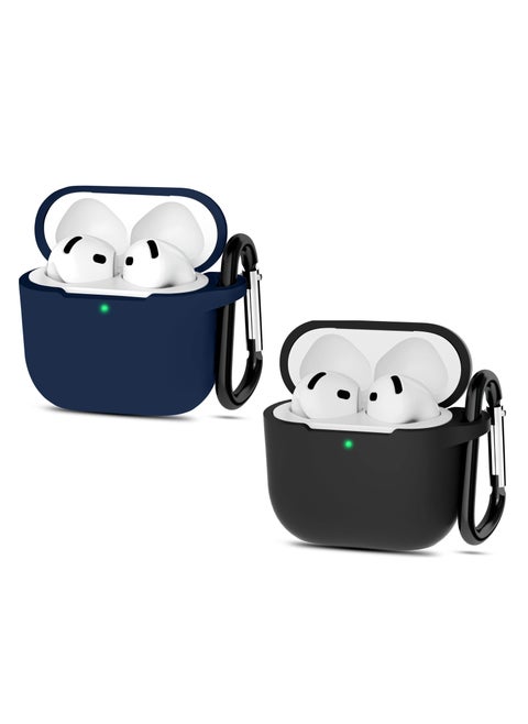 2 Pack Silicone Case Compatible with AirPods 4, Protective Silicone Skin Accessories with Keychain for Apple AirPods 4th Generation Case, Front LED Visible (Blue,Black)