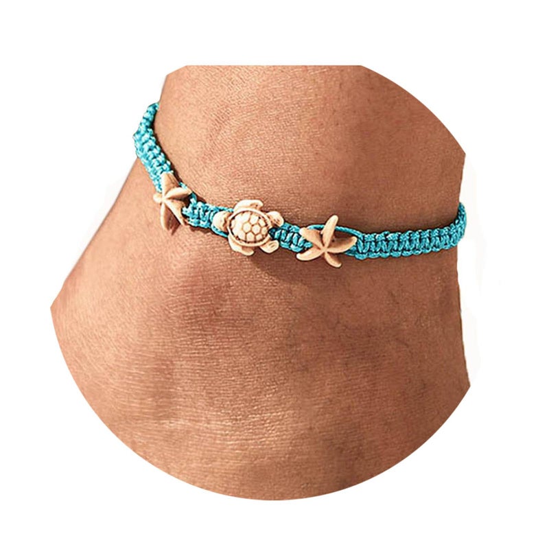 Yokawe Boho Turtle Anklets Bracelets Blue Starfish Summer Beach Waterproof Barefoot Sandals Jewelry for Women - Image 1