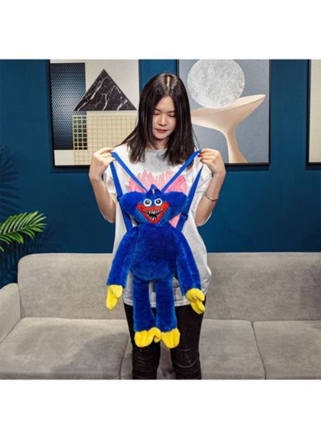 Plush Backpack Huggy Wuggy Poppy Toy Big Soft Stuffed Horror Cute Funny Cartoon Bag For Kids(Blue)  - Image 1
