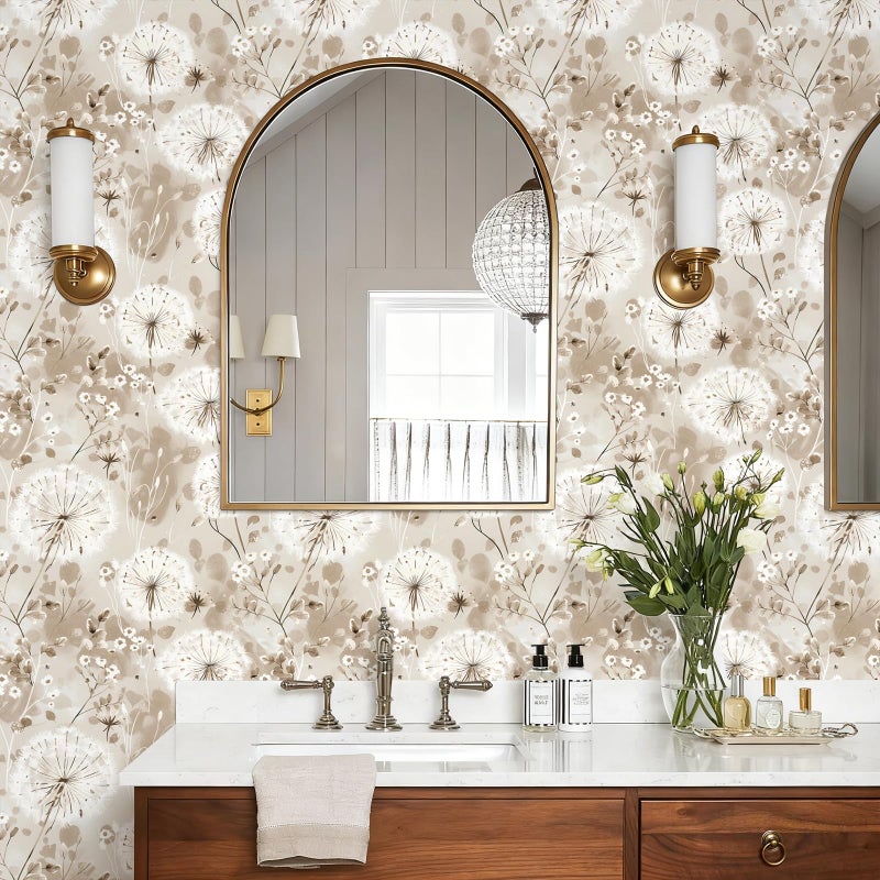 Nukofal Flora Peel and Stick Wallpaper Dandelion Wallpaper Floral Contact Paper 16.9"x118.1" Vintage Brown Wall Paper Peel and Stick Boho Self Adhesive Removable for Cabinet Bedroom Decor Vinyl - Image 5