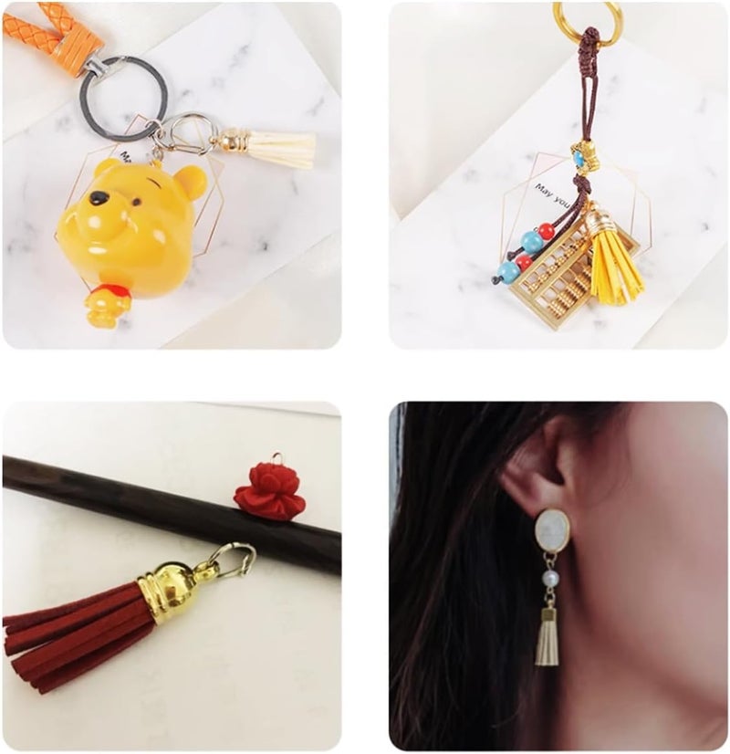 PRANSUNITA Multicolor Leather Faux Suede Tassel Pendant Latkan with Caps - 25 Pieces - Used for Making Earrings, Jewelry, Key Chain Straps DIY Accessories etc – 3.5 cm - Image 4