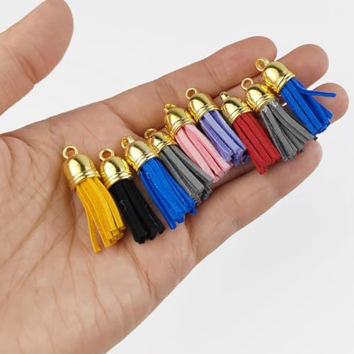 PRANSUNITA Multicolor Leather Faux Suede Tassel Pendant Latkan with Caps - 25 Pieces - Used for Making Earrings, Jewelry, Key Chain Straps DIY Accessories etc – 3.5 cm - Image 5