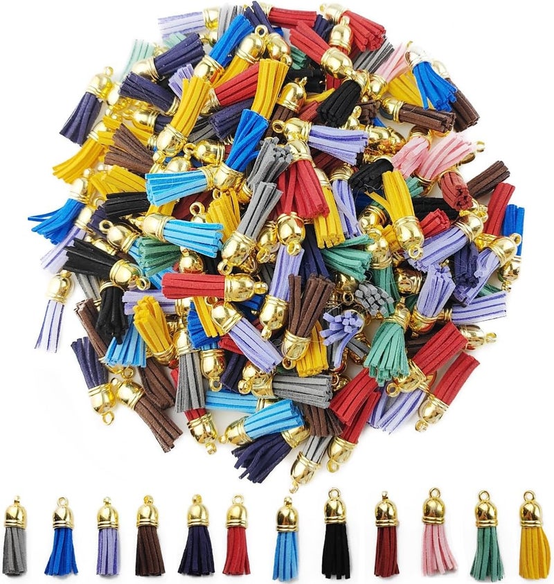 PRANSUNITA Multicolor Leather Faux Suede Tassel Pendant Latkan with Caps - 25 Pieces - Used for Making Earrings, Jewelry, Key Chain Straps DIY Accessories etc – 3.5 cm - Image 1