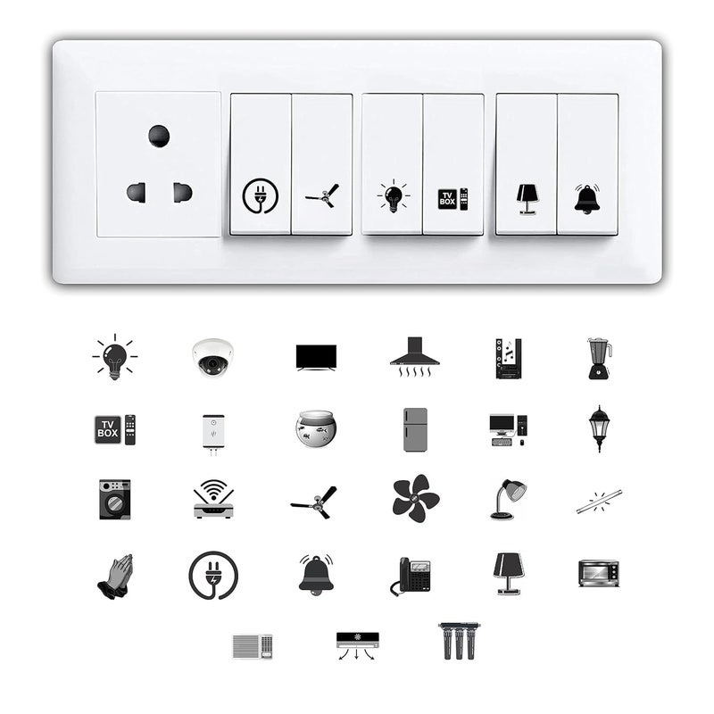 SMPrints Balck White Switch Stickers for Switchboard Switches Electric Board Appliances 27 pcs Each Designs Total 405 Stickers PVC Vinyl - Image 1