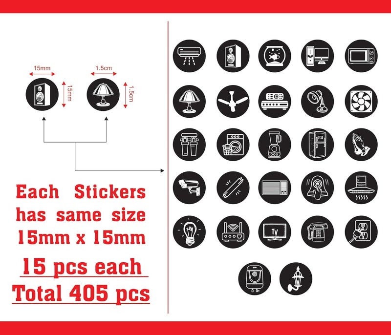 SMPrints Balck White Switch Stickers for Switchboard Switches Electric Board Appliances 27 pcs Each Designs Total 405 Stickers PVC Vinyl - Image 2