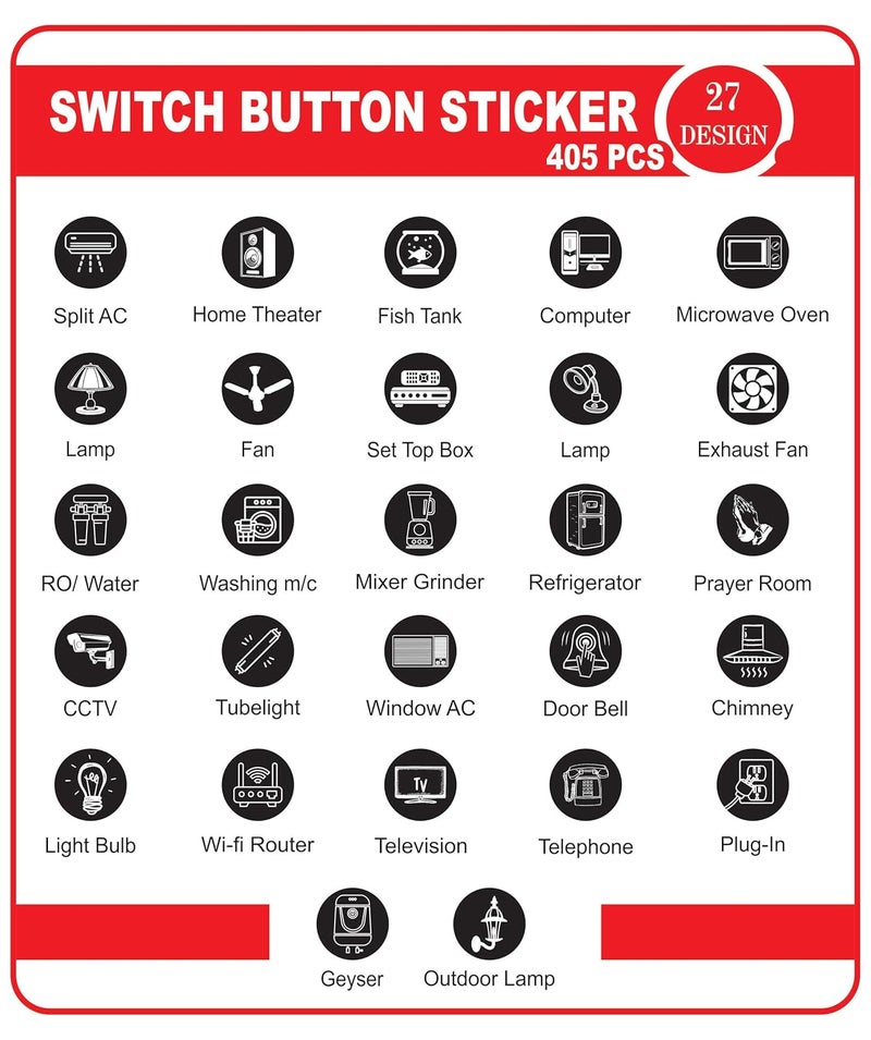 SMPrints Balck White Switch Stickers for Switchboard Switches Electric Board Appliances 27 pcs Each Designs Total 405 Stickers PVC Vinyl - Image 4
