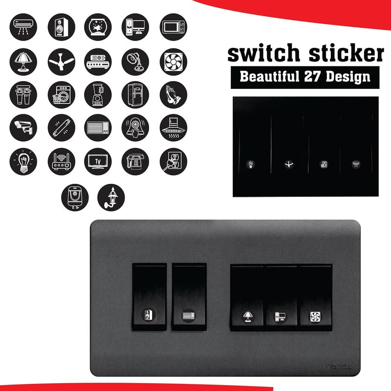 SMPrints Balck White Switch Stickers for Switchboard Switches Electric Board Appliances 27 pcs Each Designs Total 405 Stickers PVC Vinyl - Image 3