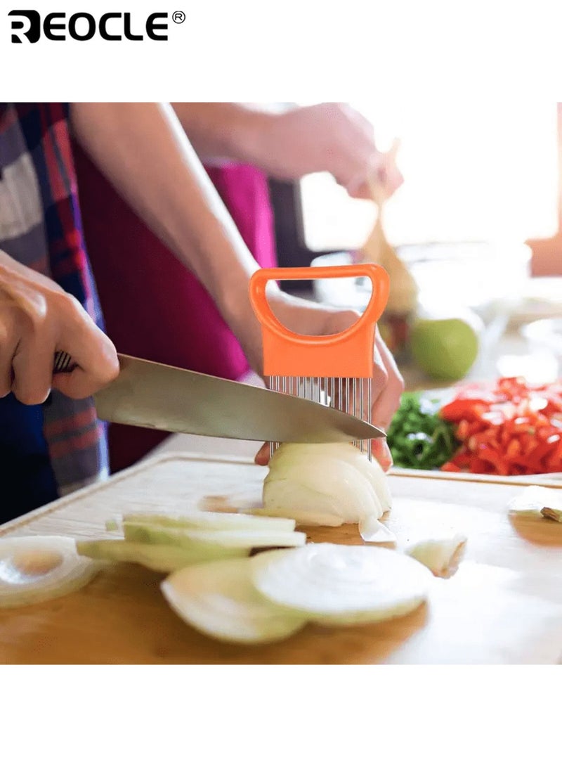 REOCLE 3pcs Stainless Steel Manual Onion Slicer No Electricity Needed Hand Safe Fruit Cutter for Kitchen and Restaurant Multi Use Kitchen Tool Use Durable Kitchenware - Image 5