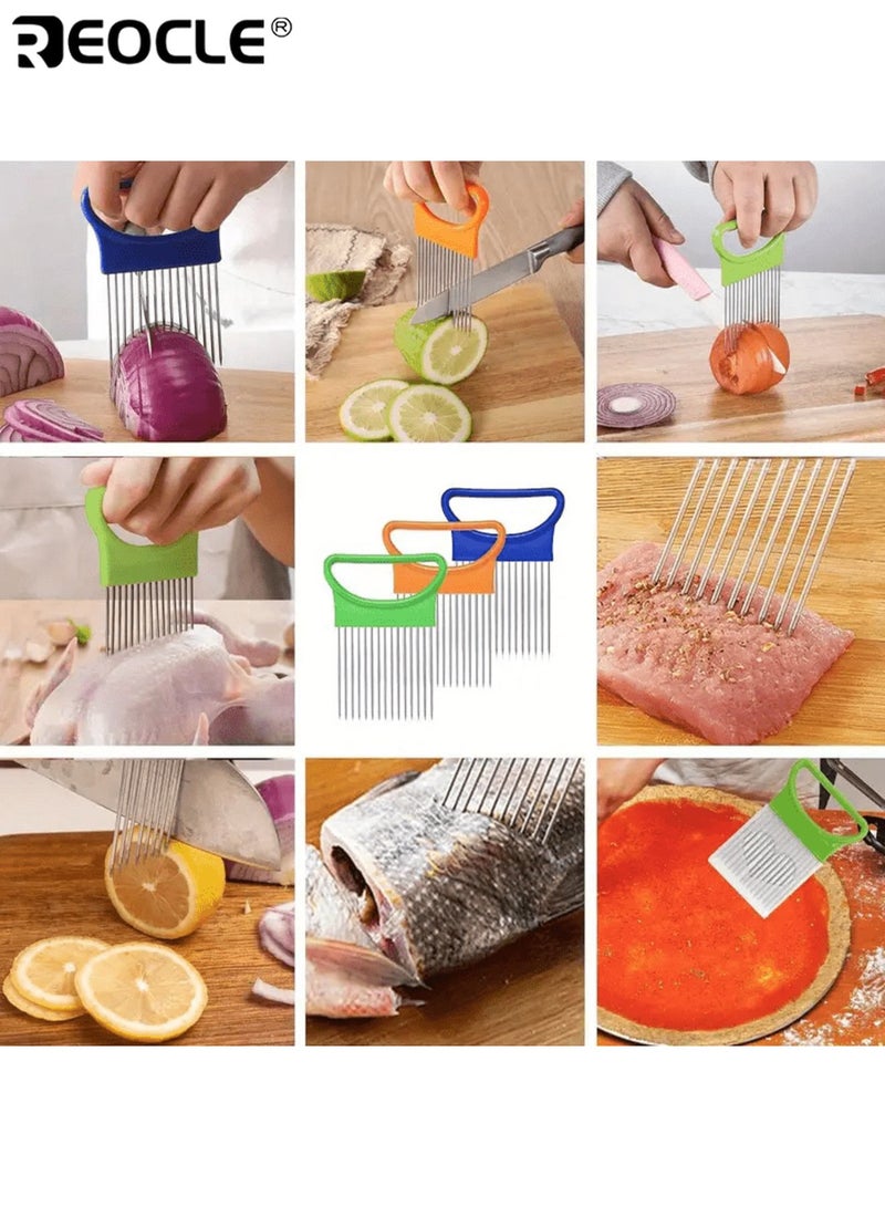 REOCLE 3pcs Stainless Steel Manual Onion Slicer No Electricity Needed Hand Safe Fruit Cutter for Kitchen and Restaurant Multi Use Kitchen Tool Use Durable Kitchenware - Image 4