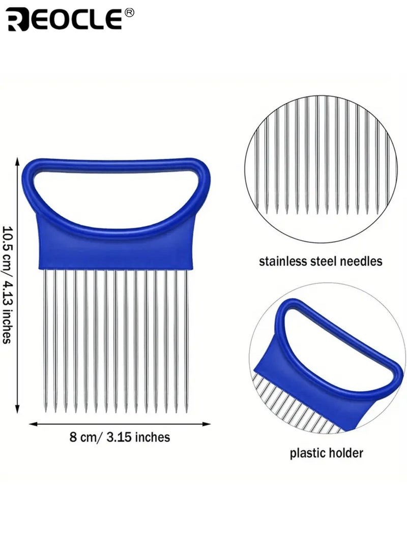 REOCLE 3pcs Stainless Steel Manual Onion Slicer No Electricity Needed Hand Safe Fruit Cutter for Kitchen and Restaurant Multi Use Kitchen Tool Use Durable Kitchenware - Image 3