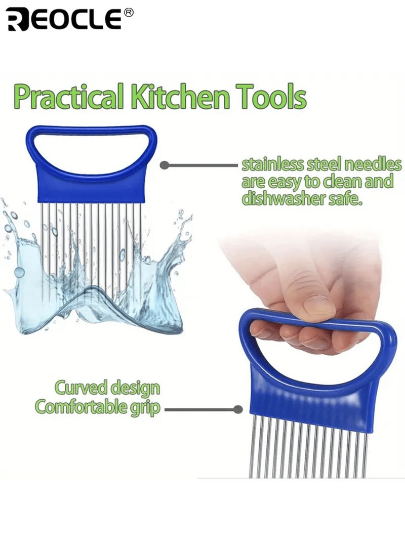 REOCLE 3pcs Stainless Steel Manual Onion Slicer No Electricity Needed Hand Safe Fruit Cutter for Kitchen and Restaurant Multi Use Kitchen Tool Use Durable Kitchenware - Image 2