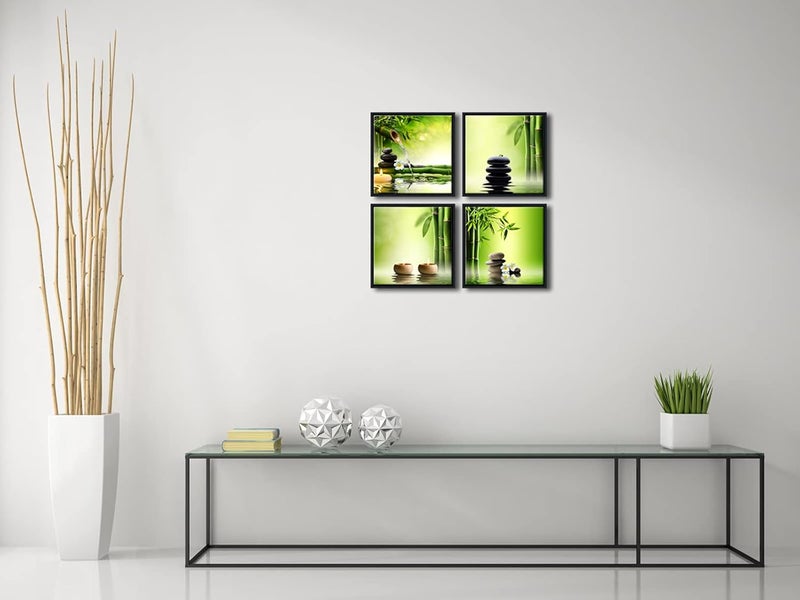 Pyradecor Modern 4 Panels Framed Contemporary Zen Giclee Canvas Prints Perfect Bamboo Green Pictures Paintings on Canvas Wall Art for Home Office Decorations Living Room Bedroom - Image 2