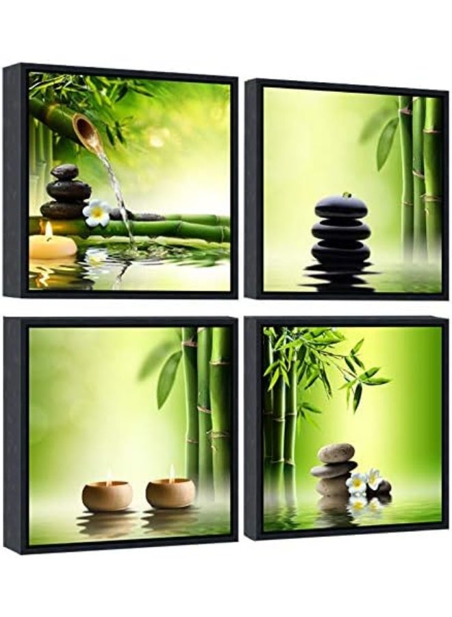 Pyradecor Modern 4 Panels Framed Contemporary Zen Giclee Canvas Prints Perfect Bamboo Green Pictures Paintings on Canvas Wall Art for Home Office Decorations Living Room Bedroom - Image 1