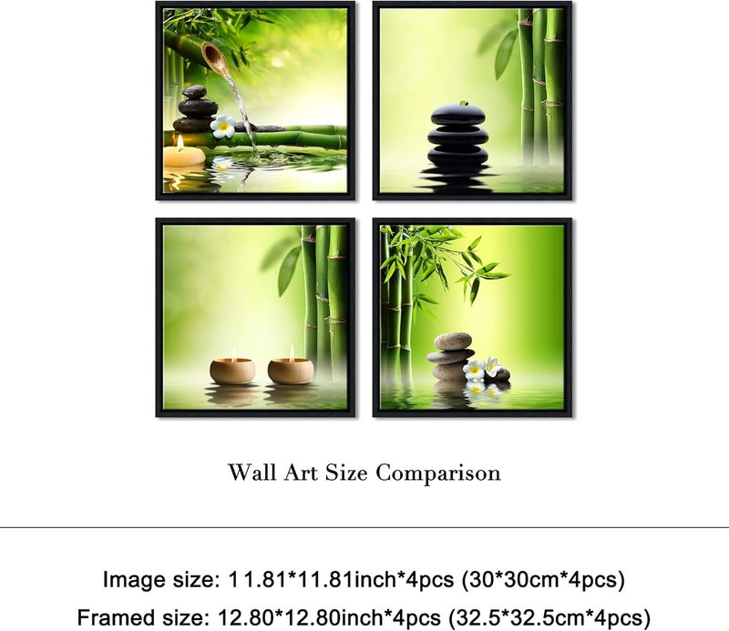 Pyradecor Modern 4 Panels Framed Contemporary Zen Giclee Canvas Prints Perfect Bamboo Green Pictures Paintings on Canvas Wall Art for Home Office Decorations Living Room Bedroom - Image 5