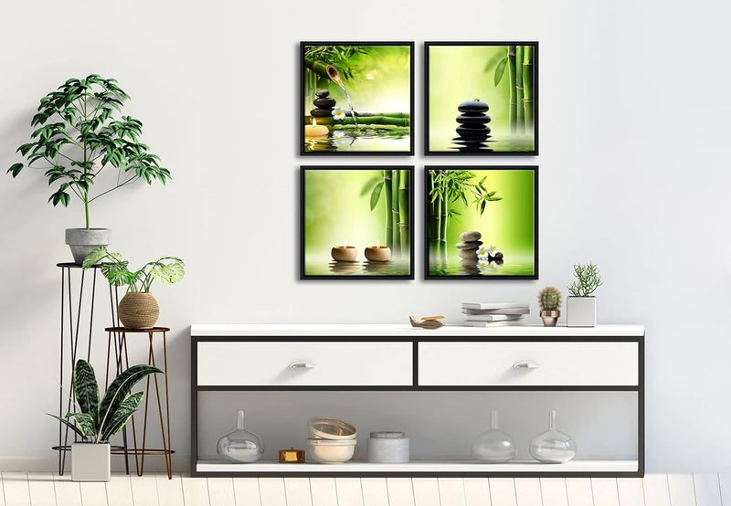 Pyradecor Modern 4 Panels Framed Contemporary Zen Giclee Canvas Prints Perfect Bamboo Green Pictures Paintings on Canvas Wall Art for Home Office Decorations Living Room Bedroom - Image 4