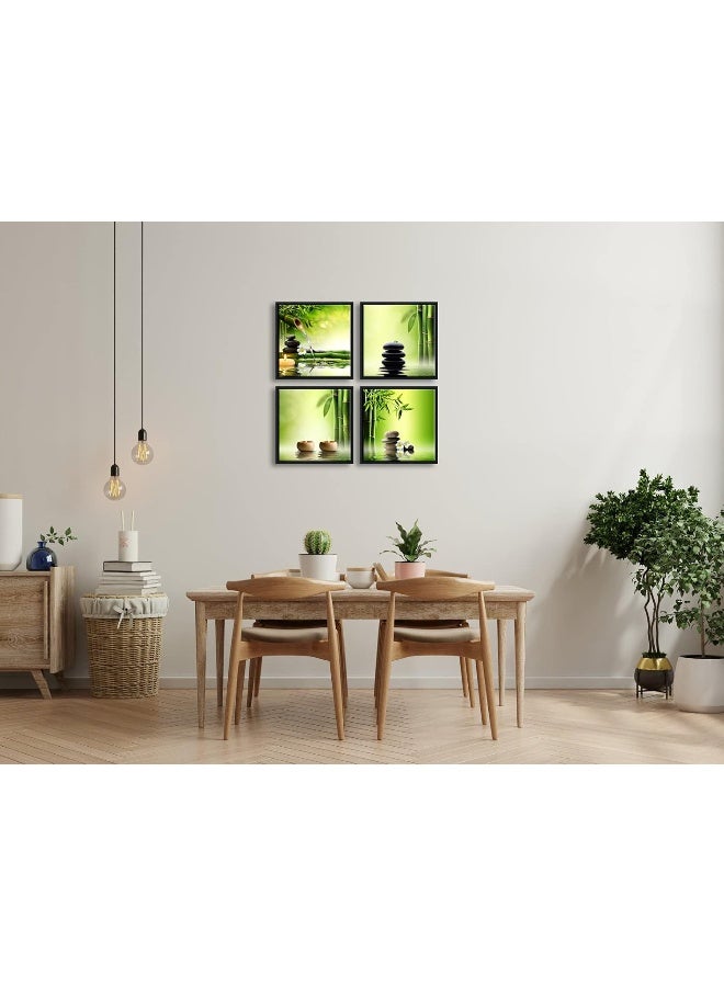 Pyradecor Modern 4 Panels Framed Contemporary Zen Giclee Canvas Prints Perfect Bamboo Green Pictures Paintings on Canvas Wall Art for Home Office Decorations Living Room Bedroom - Image 3