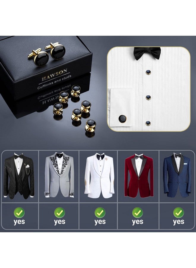 HAWSON Men’S Cufflinks And Tuxedo Studs Set With Gift Box; Men’S Jewelry Or Accessories Suitable For Black Suit White Shirts Vest And Red Bow Tie On Wedding Or Anniversary And Birthday - Image 4