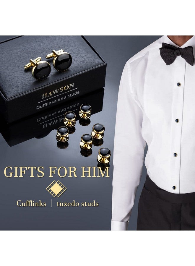 HAWSON Men’S Cufflinks And Tuxedo Studs Set With Gift Box; Men’S Jewelry Or Accessories Suitable For Black Suit White Shirts Vest And Red Bow Tie On Wedding Or Anniversary And Birthday - Image 3