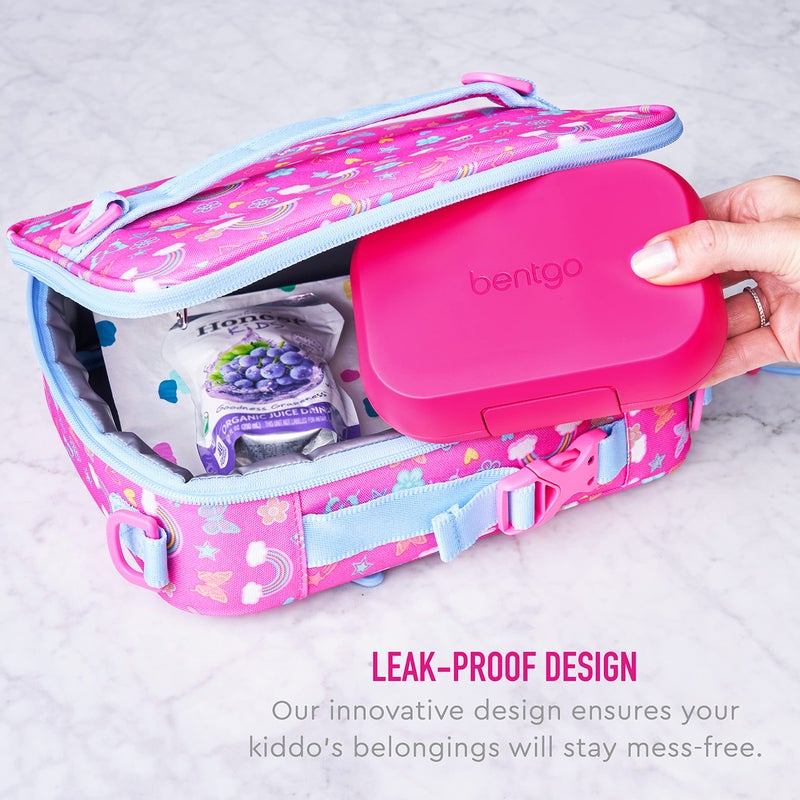 Bentgo صندوق وجبات الأطفال من بنتغو - 2 قسم مقاوم للتسرب لتخزين الطعام على طراز البينتو للوجبات الخفيفة والوجبات الصغيرة، قفل سهل الفتح، آمن في غسالة الصحون، وخالي من BPA - مثالي للأعمار 3 سنوات فما فوق (فوشيا/أزرق فاتح) - Image 5