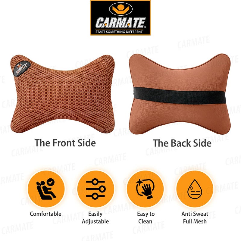 CARMATE Marcos Car Seat Neck Rest Cushion Pillow - Set of 2 (Tan) - Image 2