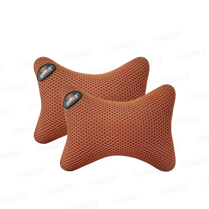 CARMATE Marcos Car Seat Neck Rest Cushion Pillow - Set of 2 (Tan) - Image 1