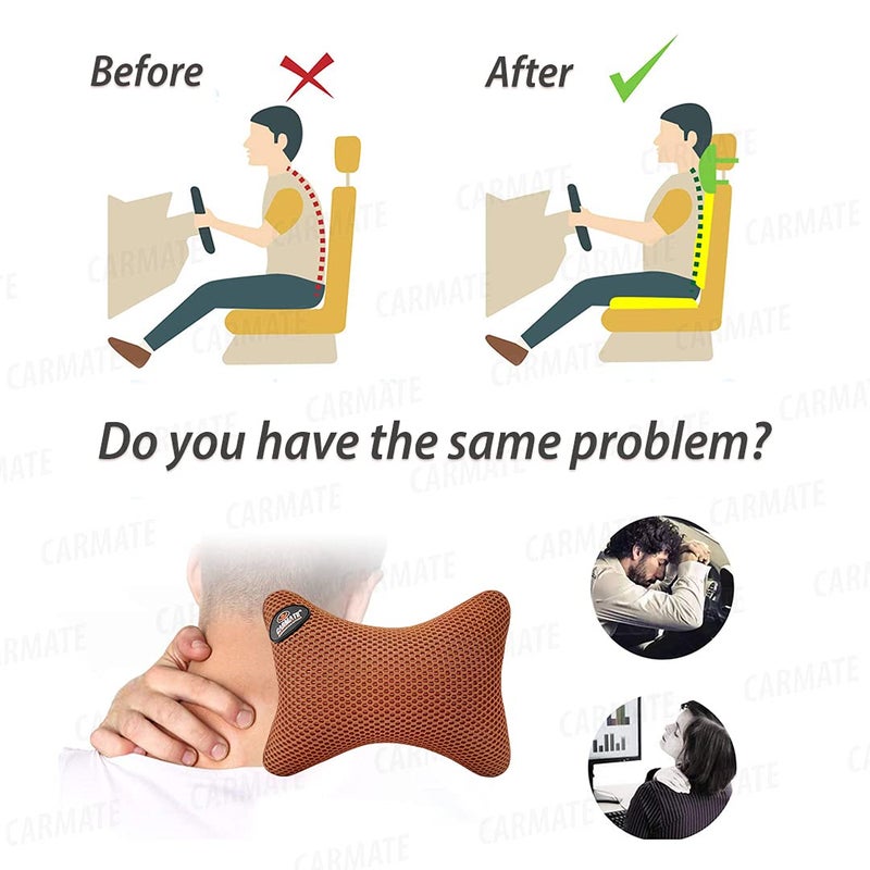 CARMATE Marcos Car Seat Neck Rest Cushion Pillow - Set of 2 (Tan) - Image 5