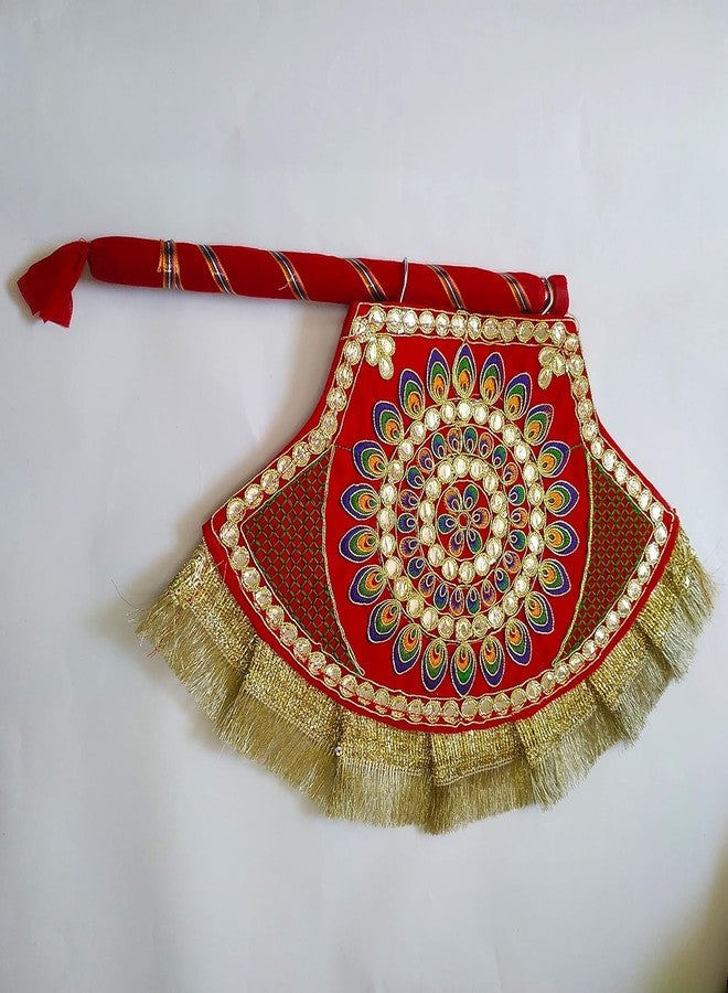 LUCKYMORDEN Cloth Decorative Handmade Fan for Weddings and Other Occasion/Marriage Hand Fan/Shadi ka Pankha/Vinjano/Pankhi Golden Red - Image 3