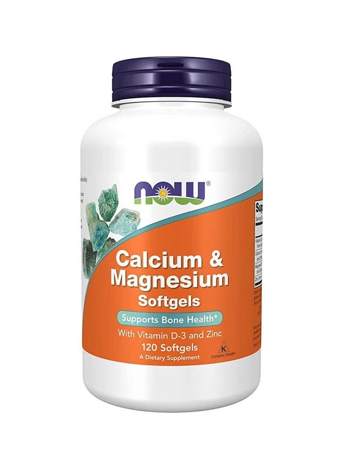 now Calcium & Magnesium With Vitamin D3 & Zinc Softgel For Bone Health, Pack of 120's - Image 1